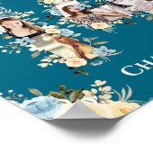 14誕生日ティール(緑がかった色)フラワーフォトコラージイエロー ポスター (角)