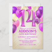 14誕生日ピンクバルーン招待状 招待状 (正面)