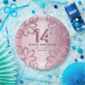 14誕生日ピンクプリンセスグリッターバルーンスクリプト ペーパープレート (パーティー)