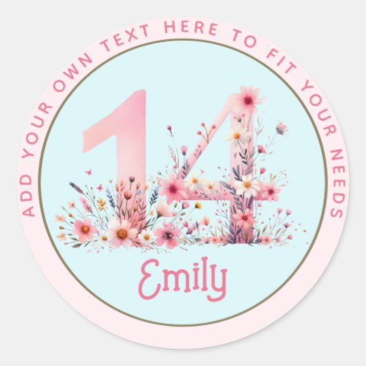 14誕生日フェアリーフローラピンクプリンセスフェアリーテール ラウンドシール (正面)