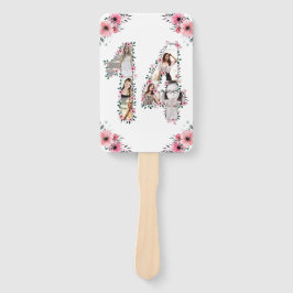 14誕生日フォトコラージピンクガールフラワーホワイト ハンドファン