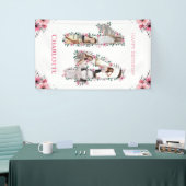 14誕生日フォトコラージピンクフラワーガールホワイト 横断幕 (トレードショー)