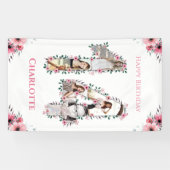 14誕生日フォトコラージピンクフラワーガールホワイト 横断幕 (横)