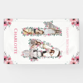 14誕生日フォトコラージピンクフラワーガールホワイト 横断幕