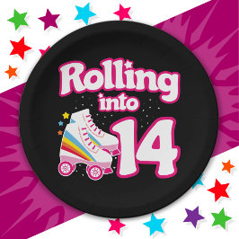 14誕生日ローラースケートで滑る14歳スケート ペーパープレート