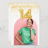 14誕生日紙吹雪写真誕生日パーティー 招待状 (正面/裏面)
