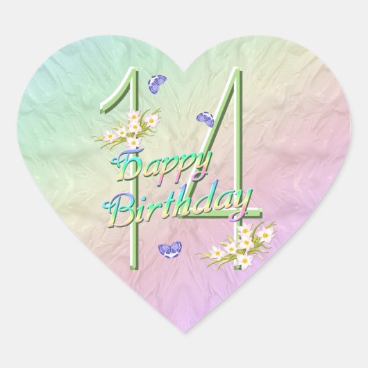 14誕生日蝶と虹ハートスティック ハートシール (正面)