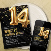 14誕生日金ゴールドブラック招待状 招待状