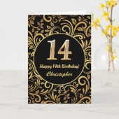 14誕生日黒と金ゴールドの花柄 カード (黄色い花)