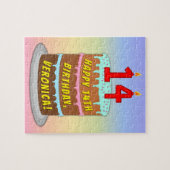 14誕生日:おもしろいケーキとキャンドル+名前をカスタムする ジグソーパズル (横)