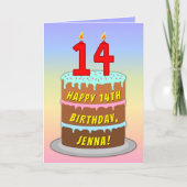 14誕生日—おもしろいケーキ&キャンドル、名前をカスタムする付き カード (正面)