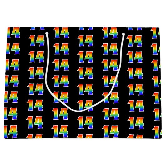 14誕生日:おもしろいレインボーイベント第14パターン ラージペーパーバッグ (正面)