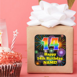 14誕生日:おもしろい花火ルック、虹# 14 スクエアシール