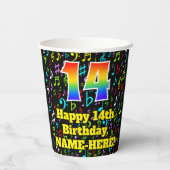 14誕生日:おもしろい音符パターン、レインボー14 紙コップ (裏面)
