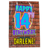 14誕生日:おもしろい、アーバングラフィティインスパイアルック ミディアムペーパーバッグ (正面)