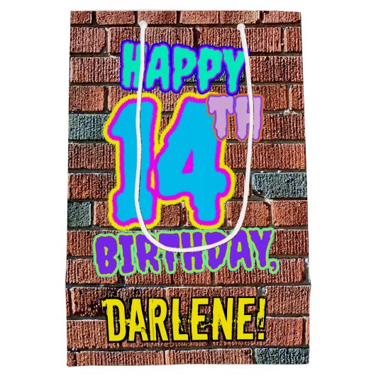 14誕生日:おもしろい、アーバングラフィティインスパイアルック ミディアムペーパーバッグ (裏面)