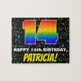 14誕生日:おもしろい、カラフル音楽シンボル、「14」 ジグソーパズル