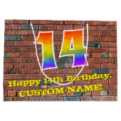 14誕生日:おもしろい、グラフィインスパイアティ・レインボー# 14 ラージペーパーバッグ (裏面)