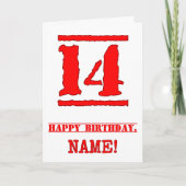 14誕生日:おもしろい、赤ゴムスタンプルックインスパイアス カード (正面)