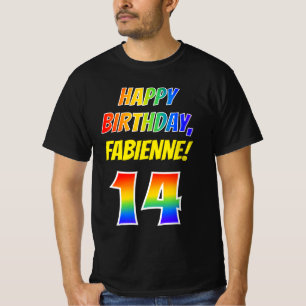 14誕生日— はっきりしたおもしろい、レインボー14、名前をカスタムする Tシャツ