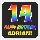 14誕生日:はっきりした,おもしろい,シンプル虹, 14 スクエアシール (正面)