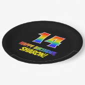 14誕生日:はっきりした,おもしろい,シンプル虹, 14 ペーパープレート (アングル)