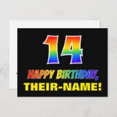14誕生日:はっきりした,おもしろい,シンプル虹, 14 ポストカード (正面/裏面)