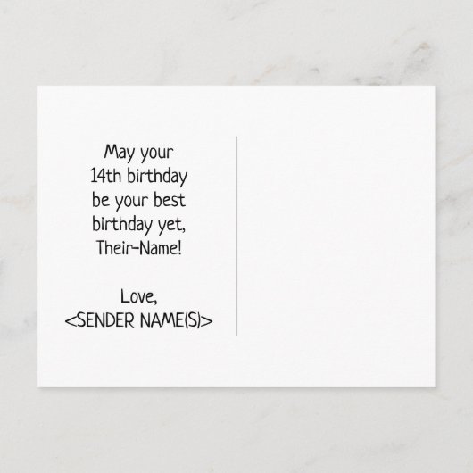 14誕生日:はっきりした,おもしろい,シンプル虹， 14 ポストカード (裏面)