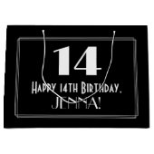 14誕生日:アールデコインスパイアスタイル「14」、名前 ラージペーパーバッグ (正面)