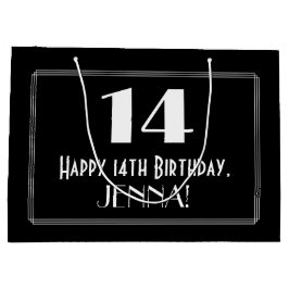 14誕生日:アールデコインスパイアスタイル「14」、名前 ラージペーパーバッグ