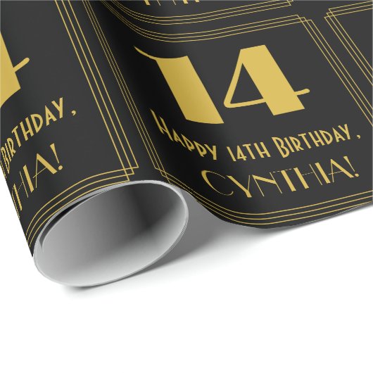 14誕生日~アールデコ見るインスパイア"14",名前 ラッピングペーパー (ロールコーナー)
