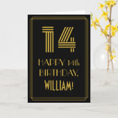 14誕生日:インスパイアアールデコ「14」の外観と名前 カード (黄色い花)