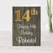 14誕生日:エレガントフェイク金ゴールドルック#,フェイク Wood カード (正面)