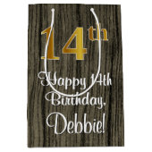 14誕生日:エレガントフェイク金ゴールドルック#,フェイク Wood ミディアムペーパーバッグ (正面)