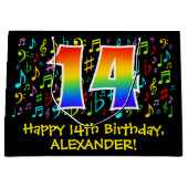 14誕生日-カラフル音楽シンボル、レインボー14 ラージペーパーバッグ (正面)