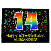 14誕生日-カラフル音楽シンボル、レインボー14 ラージペーパーバッグ (裏面)
