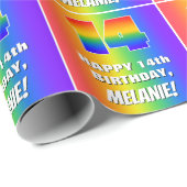 14誕生日: カラフル、おもしろいレインボーパターン# 14 ラッピングペーパー (ロールコーナー)