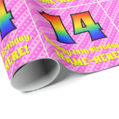14誕生日:ピンクストライプのハート、レインボー# 14 ラッピングペーパー (ロールコーナー)