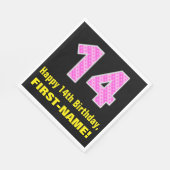 14誕生日:ピンクストライプ色のハートと14" +名前 スタンダードランチョンナプキン (角)