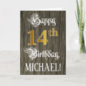 14誕生日:フェイク金ゴールドルック+木フェイク模様 カード (正面)
