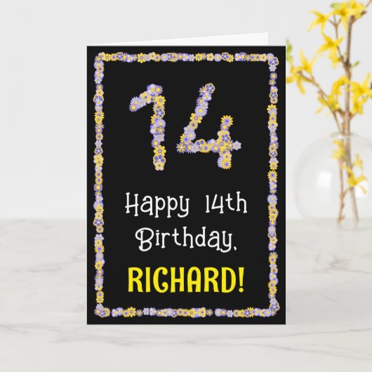 14誕生日:フローラ花数名前をカスタムする カード (黄色い花)