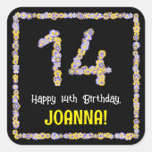 14誕生日:フローラ花数名前をカスタムする スクエアシール (正面)