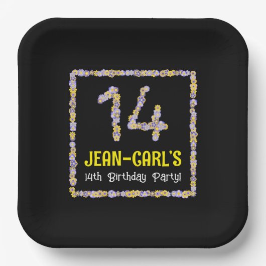 14誕生日:フローラ花数名前をカスタムする ペーパープレート (正面)