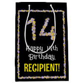 14誕生日:フローラ花数名前をカスタムする ミディアムペーパーバッグ (正面)