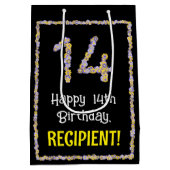 14誕生日:フローラ花数名前をカスタムする ミディアムペーパーバッグ (裏面)