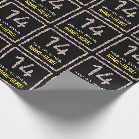 14誕生日:フローラ花数名前をカスタムする ラッピングペーパー (角)