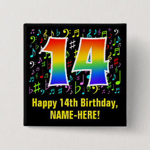 14誕生日:ミュージカラフルックシンボル,レインボー14 缶バッジ