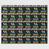 14誕生日:レインボー「14」、写真カスタムと名前 ラッピングペーパー (フラット)