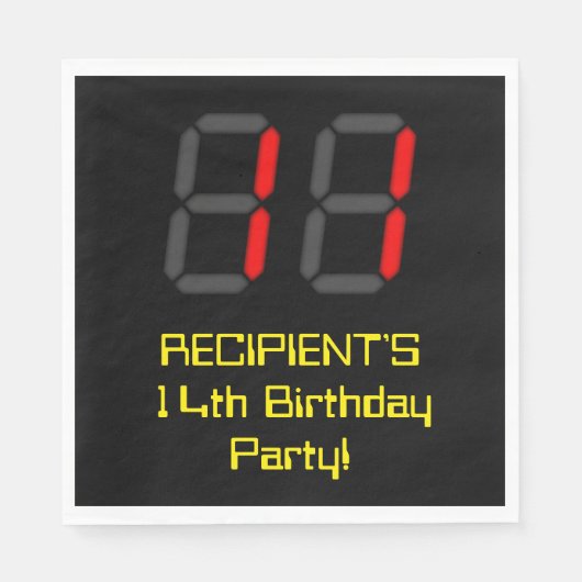 14誕生日:レッドデジタルクロックスタイル"14" +名前 スタンダードランチョンナプキン (正面)