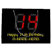 14誕生日:レッドデジタルクロックスタイル"14" +名前 ラージペーパーバッグ (裏面)